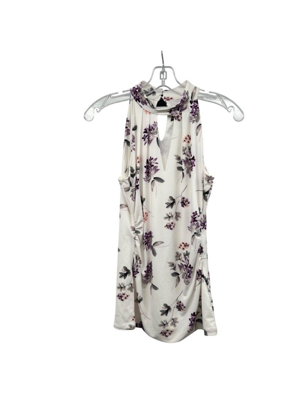 WHBM Womens Floral Choker Top Sleeveless White/Multi Size XS